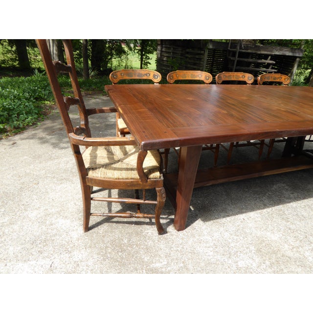 Wood 1940s Bold Walnut Country Tbl. Seat 8-12 For Sale - Image 7 of 14