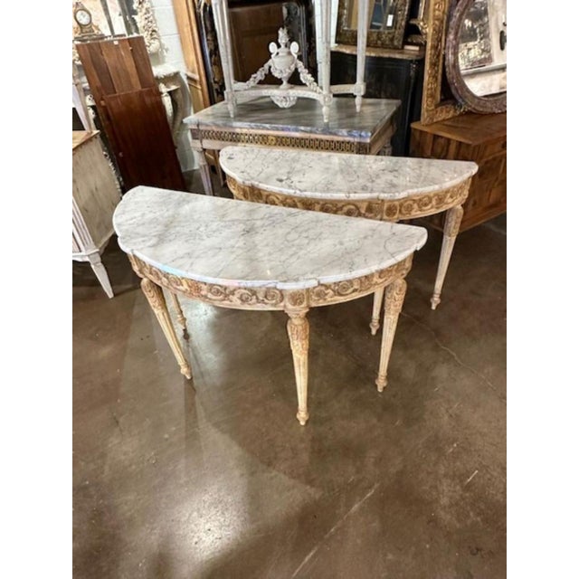 Traditional Italian Carved Demi-Lune Consoles For Sale - Image 3 of 8