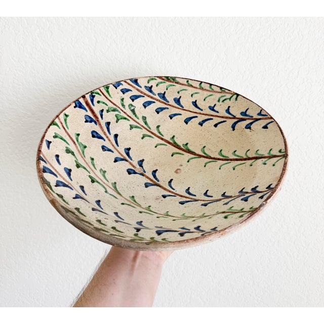 19th Century Slipware Bowl With Hand-Painted Vine Motif For Sale - Image 11 of 13