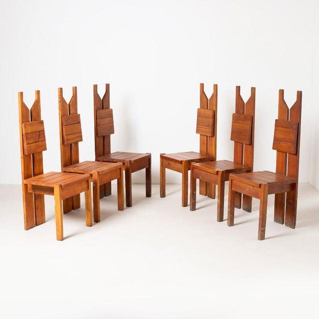 Vintage Brutalist Dining Chairs in Pine, Czechoslovakia, 1970s, Set of 6 For Sale - Image 15 of 15