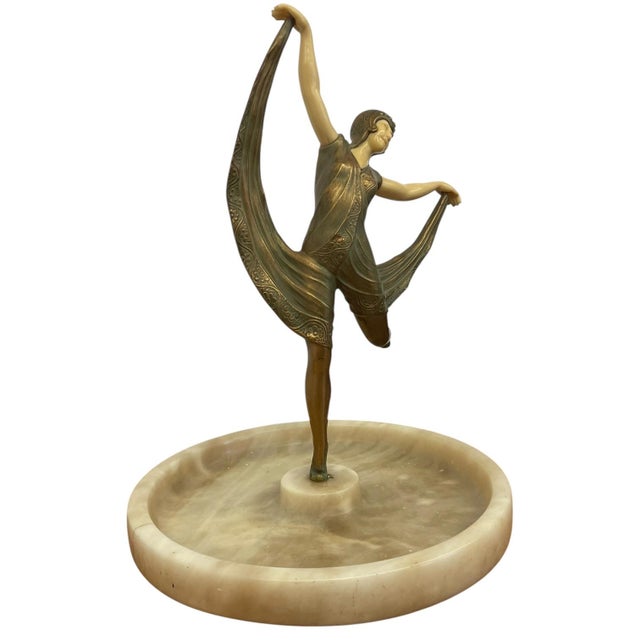 1970s Art Deco Style Figural Dancer Sculpture With Dish. For Sale - Image 4 of 10