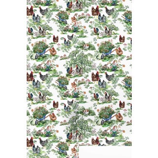 Cluckingham Farm Toile Grasscloth Wallpaper by House Party | Egg White | 6 Yards For Sale
