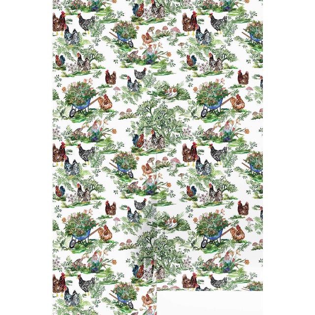 Cluckingham Farm Toile Grasscloth Wallpaper by House Party | Egg White | 6 Yards For Sale