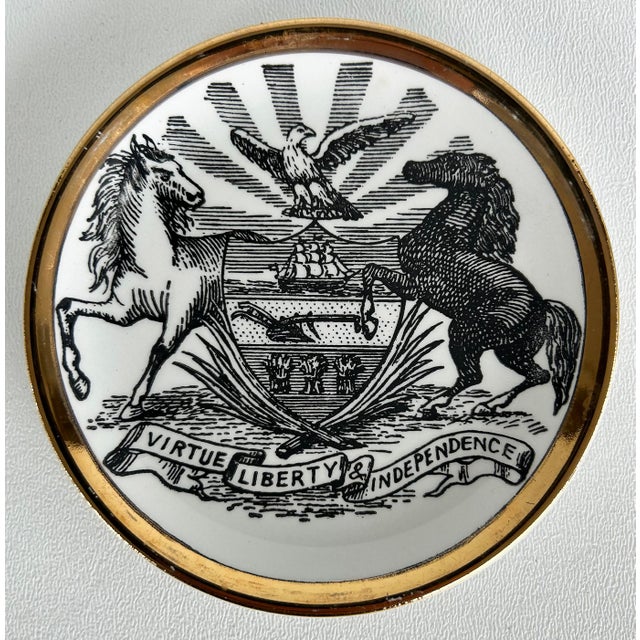 Mid-Century Modern Piero Fornasetti 1950s Emblems of the States Coaster Set of 7, Italy For Sale - Image 3 of 11