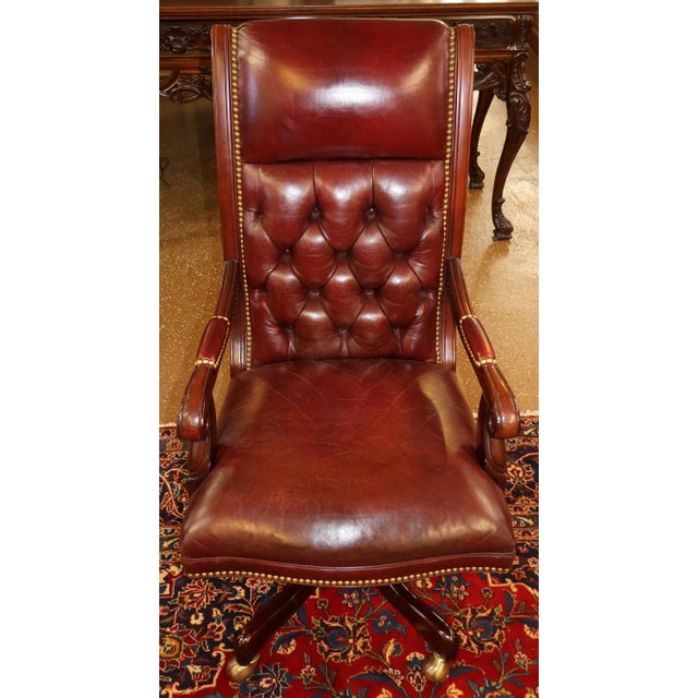 Hancock and Moore Tufted Oxblood Red Leather Adjustable Office Desk Chair For Sale In New York - Image 6 of 10
