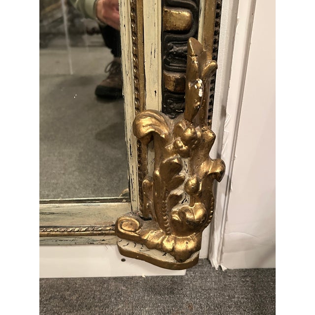 Wood Monumental Carved French Napoleon III Painted Gilded Wood Mirror For Sale - Image 7 of 10