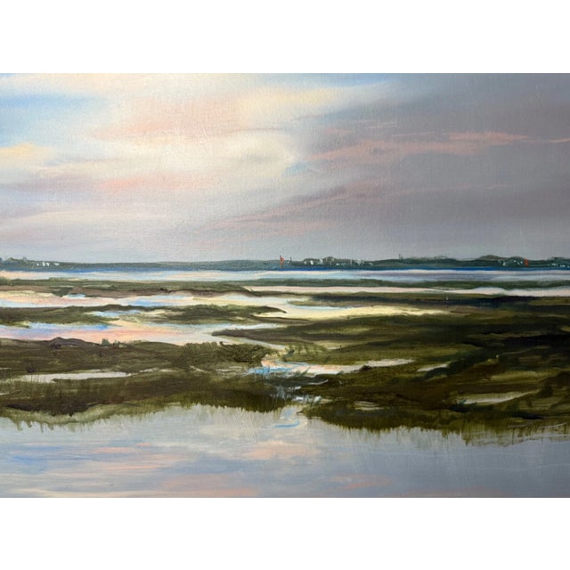 Textile Large Original Louise Ramsay Jersey Marsh Oil Painting Sea Landscape on Canvas For Sale - Image 7 of 13