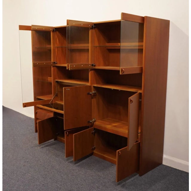 High End Set of 3 Danish Modern Contemporary Teak Wood Glass Front Wall Units - Made in Belgium For Sale - Image 9 of 12