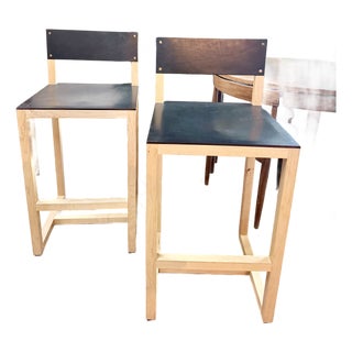 BDDW Square Guest Counter Stool in Natural Maple With Dark Mulled Leather For Sale
