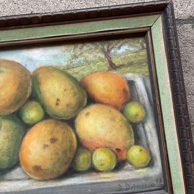 Wood Vintage Coastal Mango Still Life Oil on Canvas Painting For Sale - Image 7 of 7
