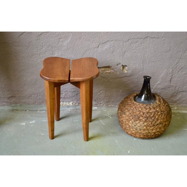 Clover-Shaped Stool in Oak by Marcel Gascoin, 1950s For Sale - Image 3 of 10