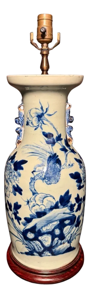 Late 19th Century Antique Chinese Blue And White Porcelain Vase As Lamp