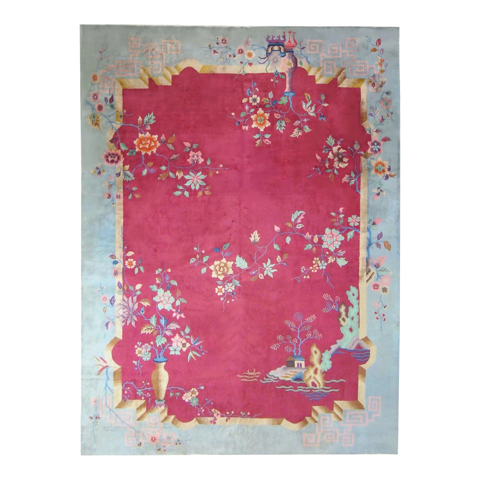 Antique Chinese Art Deco Oriental Rug, in Room Size, W Art Deco Motifs | Chairish