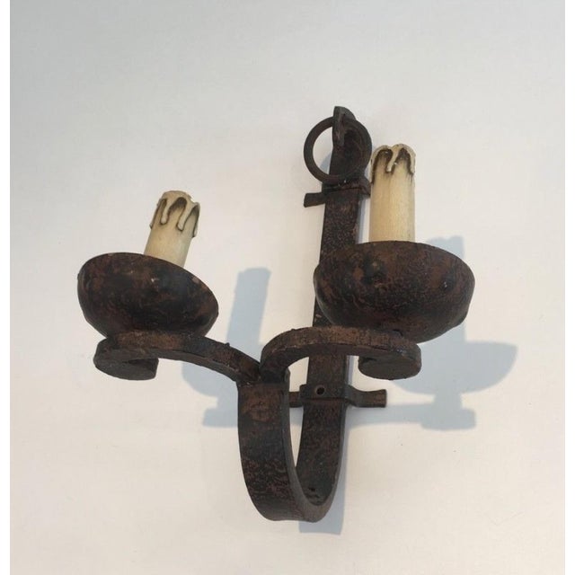 Pair of Wrought Iron Wall Lights, French Work. Circa 1950 For Sale - Image 4 of 8