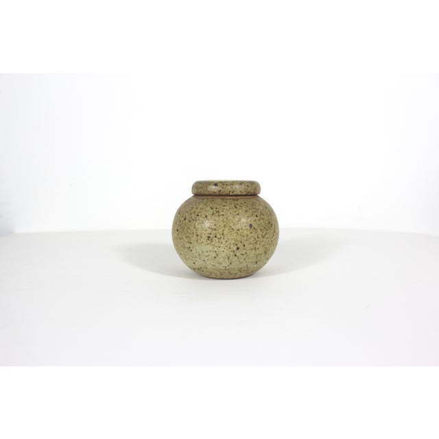 Beautiful bulbous vintage handmade, lidded or covered studio pottery stoneware pot, jar or canister. Add to your Bohemian...