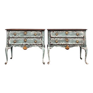 Vintage Solid Cherry Handpainted Patina Oversized Nightstands / Commodes - a Pair For Sale