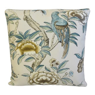 Thibaut Floral Botanical & Birds Giselle Feather/Down Pillow 21" Square For Sale