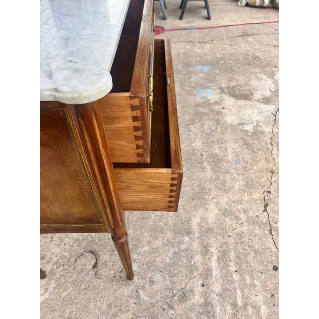 Wood French 19th Century Louis XVI Walnut Carrara Marble Top Chest of Drawers For Sale - Image 7 of 12