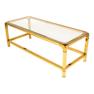 1970s Mastercraft Polished Brass and Glass Coffee Table - Hollywood Regency For Sale