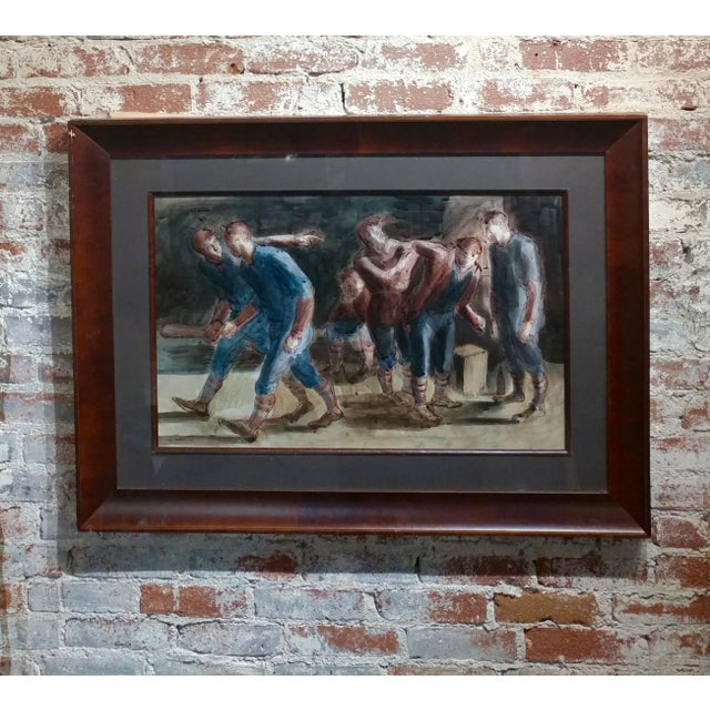 Carl Hugo Beetz "Taking the Baseball Field" Mixed Media Painting For Sale - Image 10 of 10
