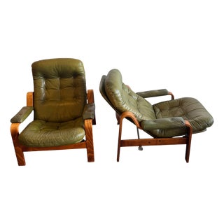Olive Green Lounge Chairs from Göte Möbler, Sweden, 1970s, Set of 2 For Sale