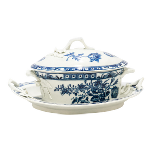 Antique 18th C. Dr. Wall Worcester Porcelain Covered Butter Dish & Underplate