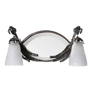 Vintage French Muller Freres Fer Forge, Mirrored and Glass Two-Light Wall Sconce