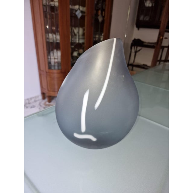 Murano Blown Satin Glass Vase with White Veins, 2000s For Sale - Image 9 of 14