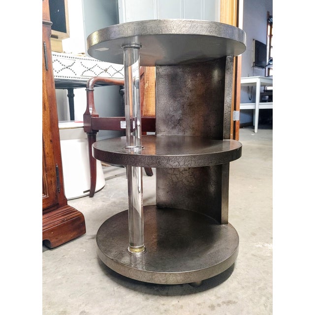 Vanguard Tala Three Tier Stainless Steel Silver Leaf Accent Table Chairish