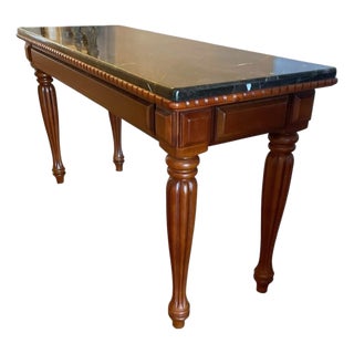 Elegant Cherry Wood Side / Sofa Table W/ Stunning Marble Top For Sale