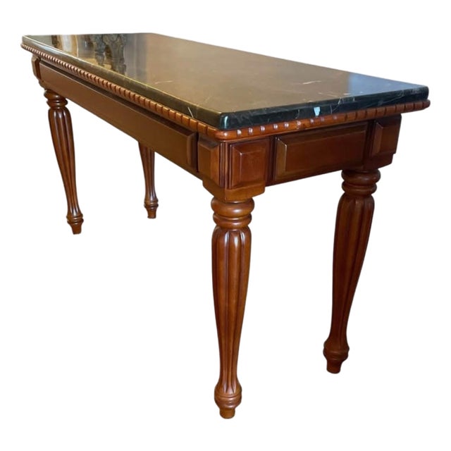 Elegant Cherry Wood Side / Sofa Table W/ Stunning Marble Top For Sale