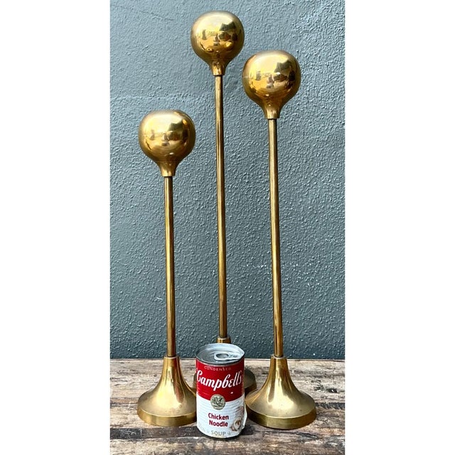 Vintage Brass Candle Holders - Set of Three For Sale - Image 4 of 12