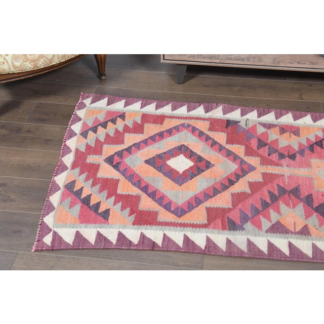 1970s Turkish Oushak Handmade Wool Cotton Pink Runner Rug For Sale In San Francisco - Image 6 of 11