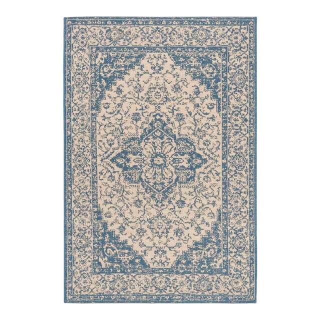 Marina Indoor Outdoor Rug Cream & Blue 4'x6' For Sale