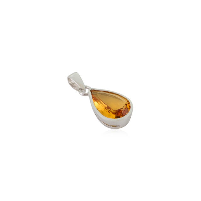Art Deco Teardrop Citrine Gemstone Silver Charm Pendant for Him For Sale - Image 3 of 11