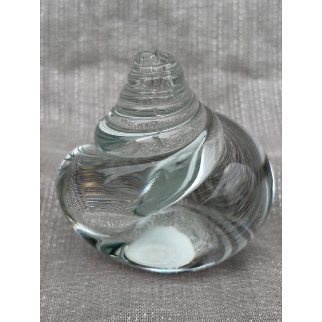 Vintage Clear Art Glass Seshell Paper Weight Signed For Sale - Image 11 of 13