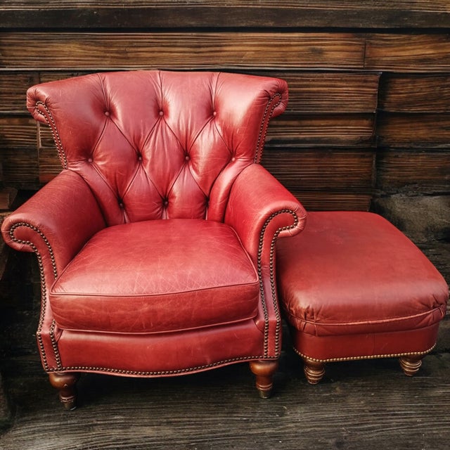 A Timeless Classic: The Vintage Chesterfield Genuine Leather Wingback Chair by Largo For Sale - Image 4 of 12