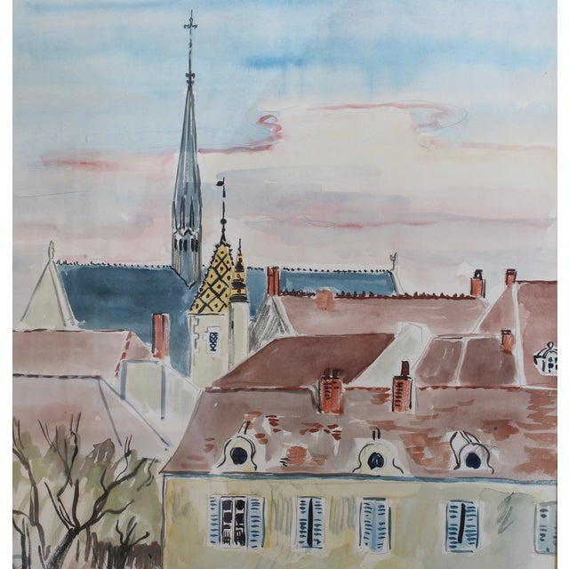 Yves Brayer, A Street in Beaune, Watercolor For Sale - Image 4 of 16