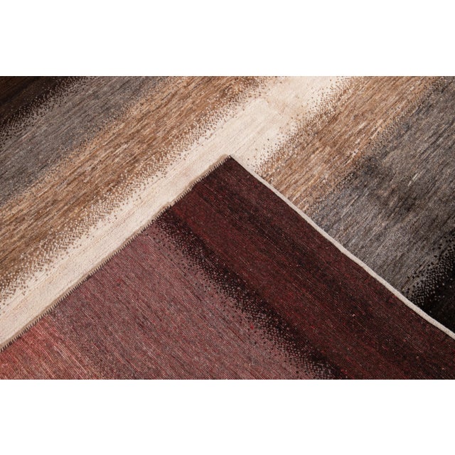 Beautiful Contemporary Persian Gabbeh Hand-knotted Wool rug with a brown gradient color field. This Gabbeh rug has a...