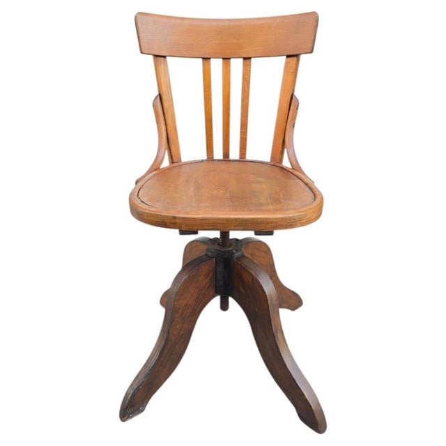 19th Century Oak Ships Swivel Chair with Adjustable Height, 1890 For Sale - Image 9 of 9