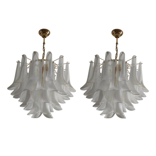 Six-Light Murano Glass Petal Chandeliers, 1970s, Set of 2 For Sale