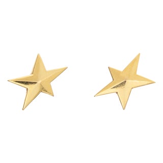 C1983 Tiffany & Co Star Earrings 18k Yellow Gold Studs Fine Signed Jewelry, A Pair For Sale