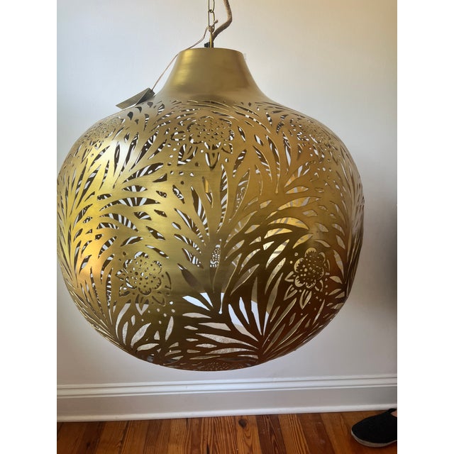 Morris & Co Marigold Brass Chandelier Pendant For Sale - Image 13 of 13