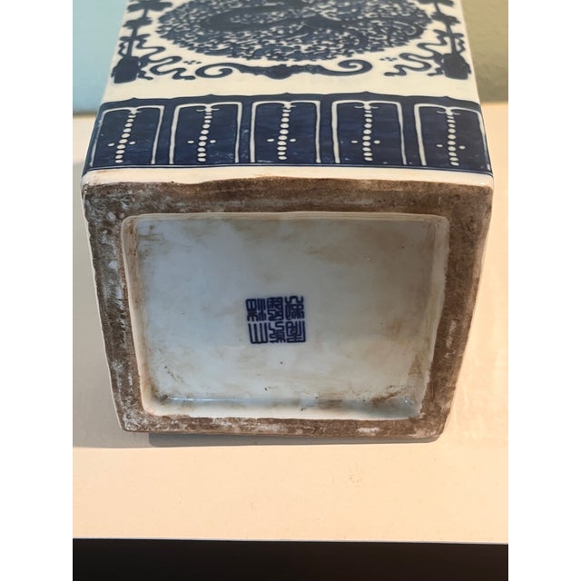 Ceramic Late 20th Century Large 18" Blue & White Chinese Porcelain Dragon Vase Square Chinoiserie For Sale - Image 7 of 8