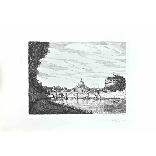 Modern Giuseppe Malandrino, Saint Peter and Castel Sanit Angelo, Etching, 1970s For Sale - Image 3 of 3
