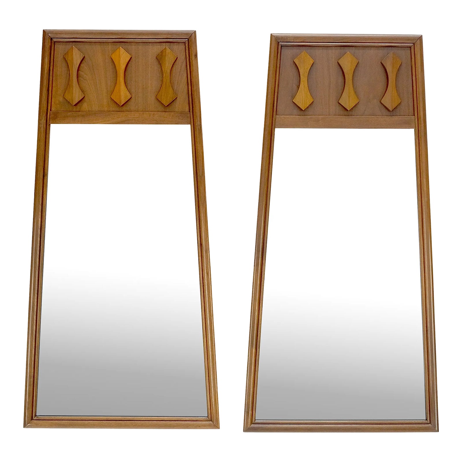 Mid Century Modern Walnut Pyramid Shape Walnut Wall Mirrors - A Pair ...