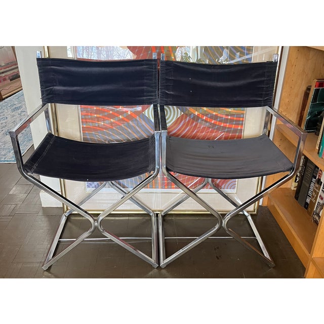 Mid-Century Modern Mid Century Chrome Directors Chairs Glam Era in Black Velvet For Sale - Image 3 of 13