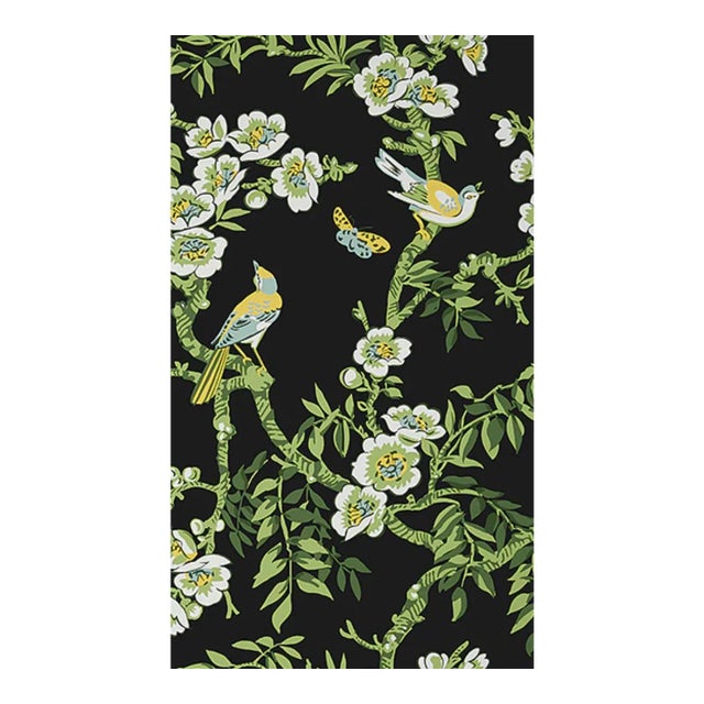 Thibaut Yukio Black Background - Backed Cotton Sateen Fabric 2 Yards For Sale