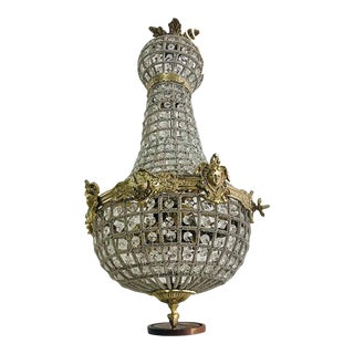 1940s French Louis XVI Style Gold Beads Cherub Chandelier For Sale