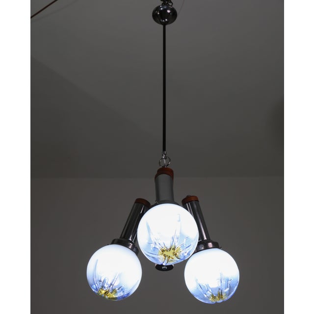1970s Italian Midcentury 3 Light Turquoise Blu Murano Glass Chandelier by Mazzega For Sale - Image 4 of 15